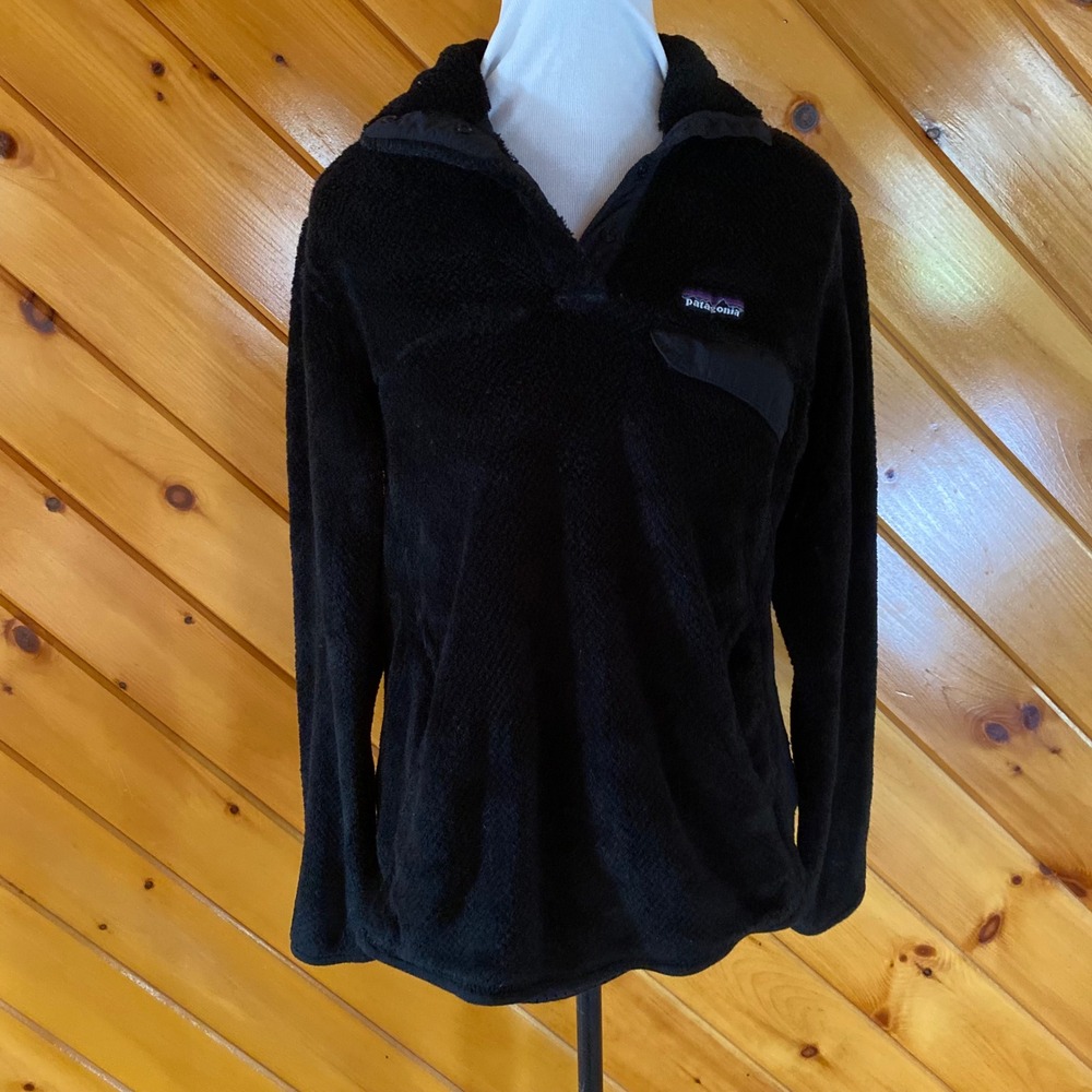 Patagonia Womens Re-Tool Snap-T Pullover Black Polartec Fleece Jacket Size M